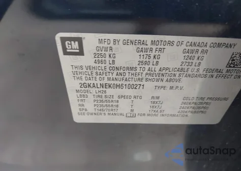 2017 GMC Terrain Sle-2 из США, поврежденный, VIN 2GKALNEK0H6100271